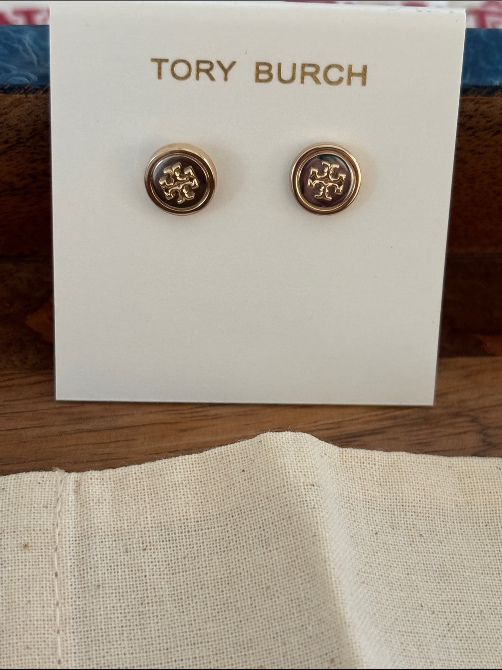 Tory Burch Kira Round Two-Tone Logo Stud Earrings